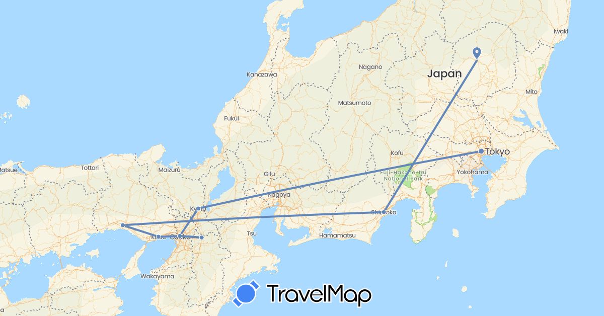 TravelMap itinerary: driving, cycling in Japan (Asia)